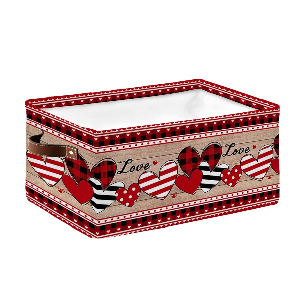 1 PC Large Storage Baskets Bins Valentine's Day Love Collapsible Storage Box Laundry Organizer for Closet Shelf Nursery Kids Bedroom Saint Country Love Heart Red Pink Black