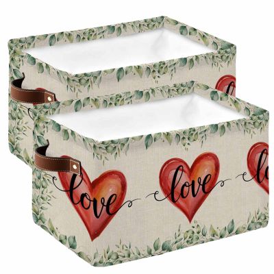 2 PCS Large Storage Baskets Bins Eucalyptus Love Collapsible Storage Box Laundry Organizer for Closet Shelf Nursery Kids Bedroom Vintage Botanical Valentine's Day Heart