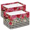 2 PCS Large Storage Baskets Bins Valentine's Day Collapsible Storage Box Laundry Organizer for Closet Shelf Nursery Kids Bedroom Buffalo Plaid Black Spring Rose Flower Eucalyptus view 1