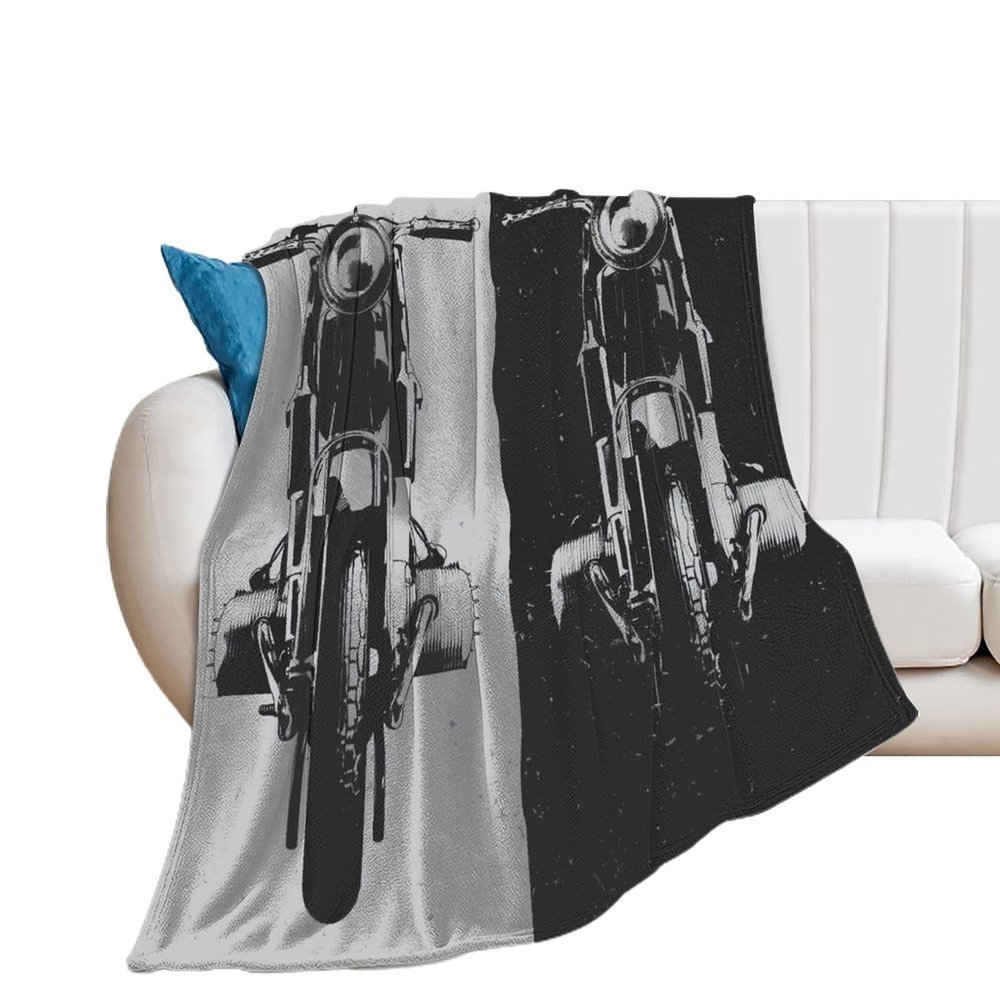 Blanket Throw Retro Two Motorcycles Flannel Warm Soft Comfortable Fluffy Plush Blankets Living Room Couch Sofa Bed Bedroom Decoration Home Decor 60"*80"150 * 200cm
