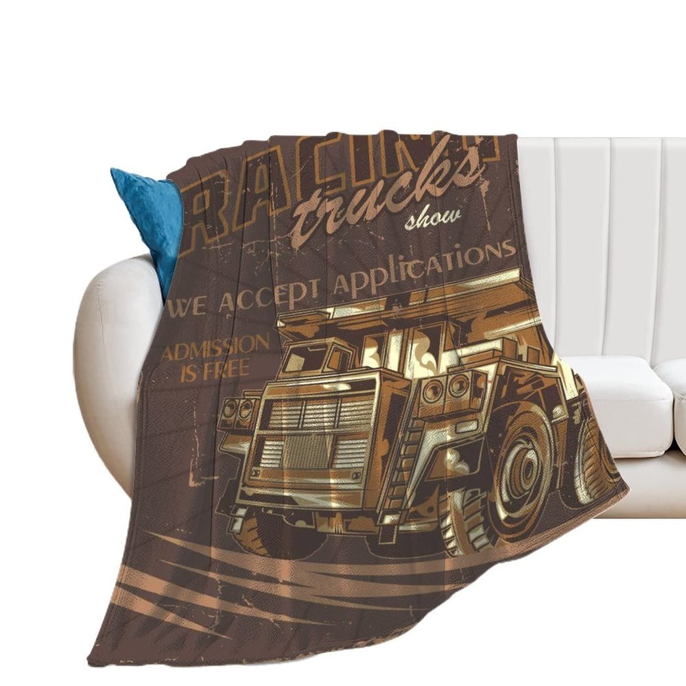 Blanket Throw Retro The Worlds Largest Truck Flannel Warm Soft Comfortable Fluffy Plush Blankets Living Room Couch Sofa Bed Bedroom Decoration Home Decor 60"*80"150 * 200cm