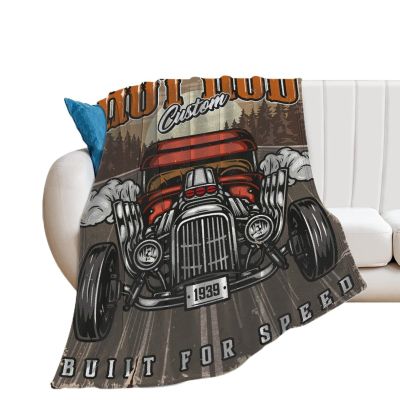 Blanket Throw Hot Rod Colorful Vintage Poster Flannel Warm Soft Comfortable Fluffy Plush Blankets Living Room Couch Sofa Bed Bedroom Decoration Home Decor 60"*80"150 * 200cm