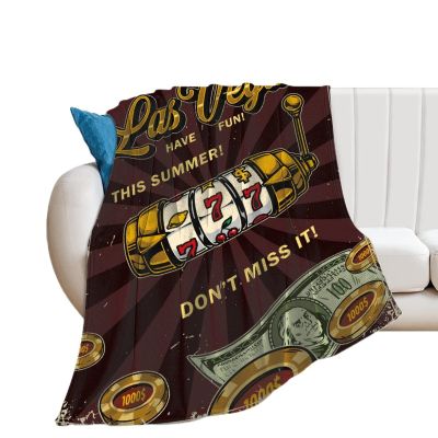 Blanket Throw Las Vegas Casino Vintage Colorful Poster Flannel Warm Soft Comfortable Fluffy Plush Blankets Living Room Couch Sofa Bed Bedroom Decoration Home Decor 40"*50" 100 * 130cm