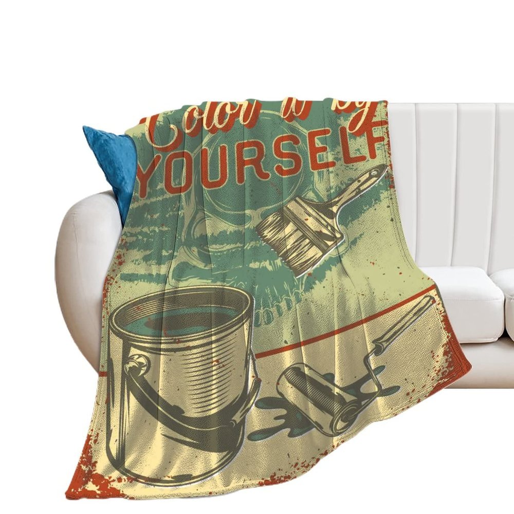 Blanket Throw A Bucket with Paint and Brushes Flannel Warm Soft Comfortable Fluffy Plush Blankets Living Room Couch Sofa Bed Bedroom Decoration Home Decor 40"*50" 100 * 130cm