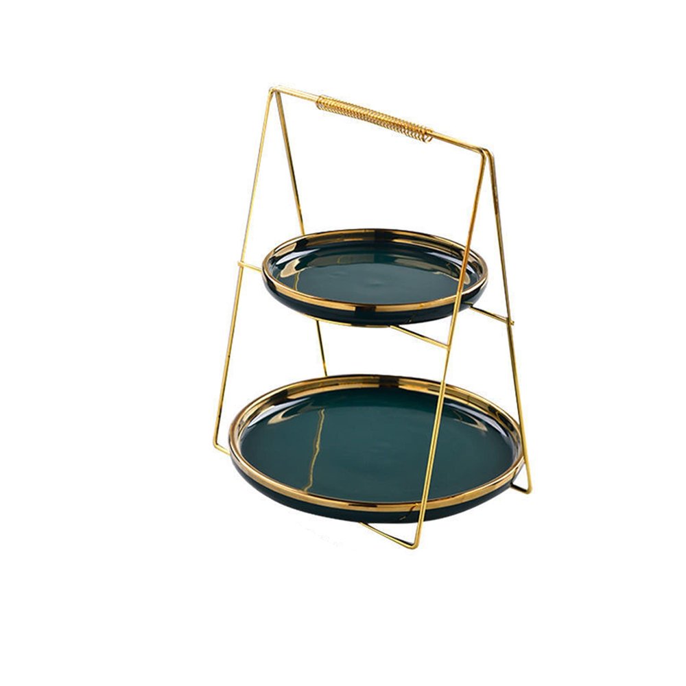 2-Tier Dessert Stand, Round Porcelain Cake Plate with Gold Plated Edge and Metal Support, Detachable Pastry Stand Food Display Stand for Banquet(Size:20 * 25cm)