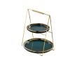 2-Tier Dessert Stand, Round Porcelain Cake Plate with Gold Plated Edge and Metal Support, Detachable Pastry Stand Food Display Stand for Banquet(Size:20 * 25cm) view 1