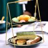 2-Tier Dessert Stand, Round Porcelain Cake Plate with Gold Plated Edge and Metal Support, Detachable Pastry Stand Food Display Stand for Banquet(Size:20 * 25cm) view 3