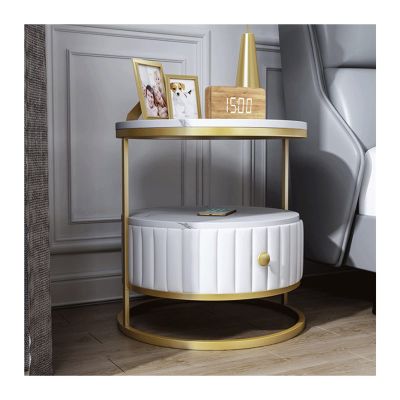 ARZARF Modern Nightstand Marble Sofa Corner Cabinet Bedroom Storage Bedside Cabinet Locker Drawer Round Bedside Cabinet End Side Table (Color : 02)