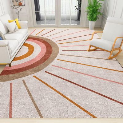 Modern Minimalist Rainbow Boho Area Rug, Retro Medieval Line Art Minimal Indoor Non-Slip Kids Rugs, Machine Washable Breathable Durable Carpet for Front Entrance Floor Decor-5x7ft