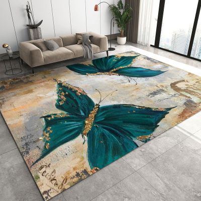 Vintage Emerald Butterfly Animal Area Rug, European Traditional Distressed Bohemian Style Decorative Rug, Soft Machine Washable Kids Rugs for Front Porch Kitchen Entryway Doormats-5.3x8ft