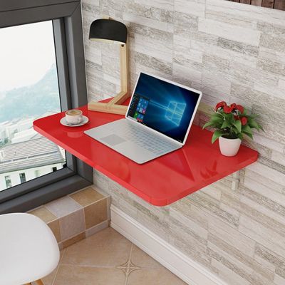 Folding Wall Mounted Workbench Drop Leaf Table, Thickened Wall Mounted Dining Table, Space Saving Floating Folding Table, Wall Mounted Folding desk for Laundry Room, Kitchen, Small Space ( Color : Red