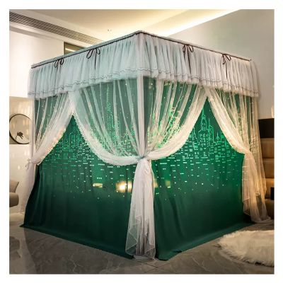 Bed Canopy Bedroom Decorative Bed Canopy with Bracket, Luxurious Hollowed Out Bed Curtain is Used for Single Double Beds, Double Layer Mosquito Net All The Year Round (Color : Green 2, Size : 180x20