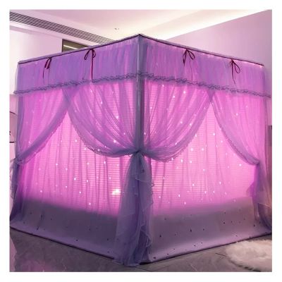 Bed Canopy Deluxe Hollowed Out Bed Canopy with Bracket, Four Season Double-Layer Bed Curtain Mosquito Net is Used for Single Double Bed, Easy to Assemble (Color : Purple 1, Size : 200x220x200cm)