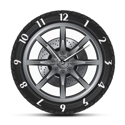 12Inch Acrylic Wheel Hub Wall Clock, Car Wheel Wall Clocks, Mechanical Wheel Retro Clock, for Workshop Decoration