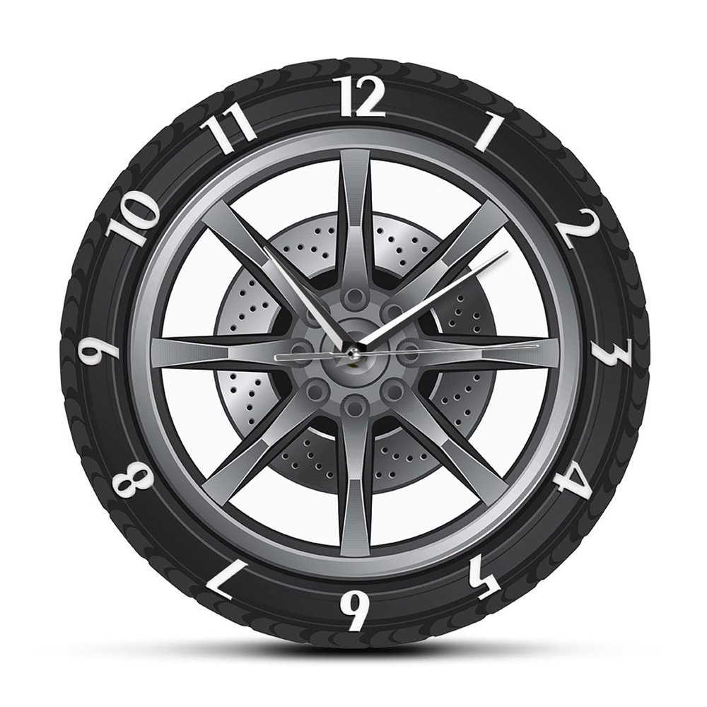 12Inch Acrylic Wheel Hub Wall Clock, Car Wheel Wall Clocks, Mechanical Wheel Retro Clock, for Workshop Decoration