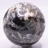 2.4" 390gSilverish Black White Clear Onyx w/Calcite Sphere Polished Natural Sparkling UV Reactive Gemstone Crystal Mineral Specimen Ball - Peru + Stand view 1
