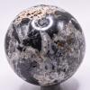 2.4" 390gSilverish Black White Clear Onyx w/Calcite Sphere Polished Natural Sparkling UV Reactive Gemstone Crystal Mineral Specimen Ball - Peru + Stand view 3