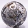 2.4" 390gSilverish Black White Clear Onyx w/Calcite Sphere Polished Natural Sparkling UV Reactive Gemstone Crystal Mineral Specimen Ball - Peru + Stand view 4