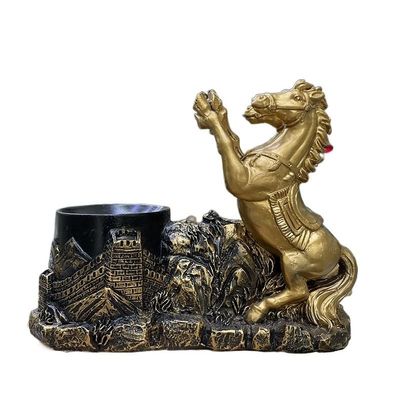 Horses Resin Statue Crystal Ball Base Lucky Wealth Fengshui Ornament Horse to Success Home Decor (Color : Gold (Without Ball))