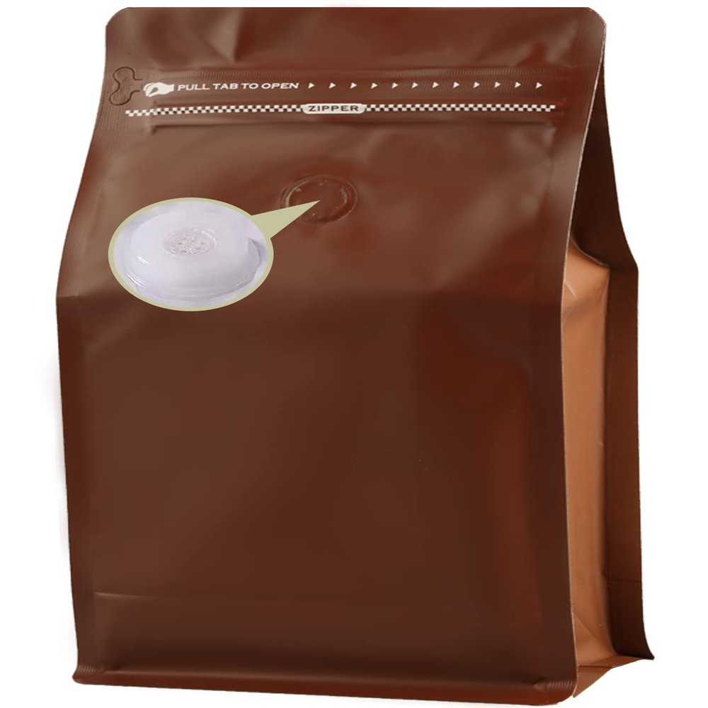 DMPACKDM Coffee Bags with Valve(16 oz,1 lb,100pcs) Brown High Barrier Aluminumed Foil Flat Bottom Heat Sealed Coffee Beans Packaging Bags Side Zipper Resealable for Home or Business