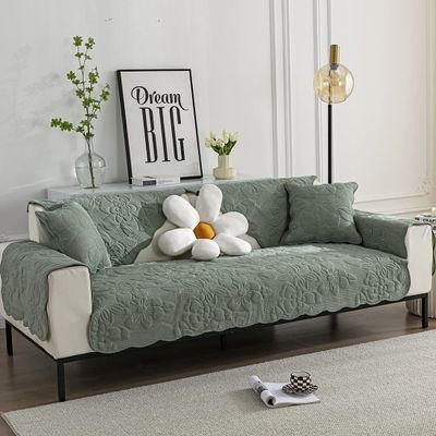 Vintage Floral Embroidery Sofa Couch Cover Soft Cotton Quilted Sectional Couch Cover Solid Non Slip Sofa Slipcover Furniture Protector For Living Room ( Color : Dark Gray , Size : 70*210cm/28*83in )