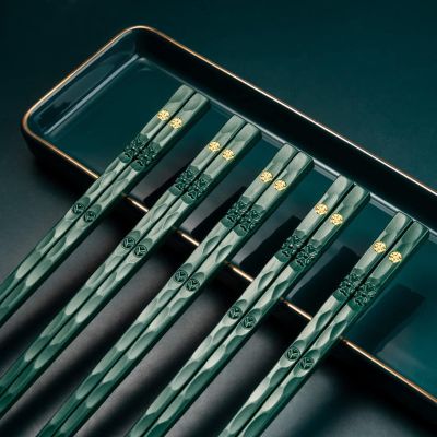 5 Pairs Food Grade Polymer Laser Engraving Japanese Chopsticks, Squared Edge Non-Slip Reusable Sushi Sticks Hashi Handmade Christmas Gift (Five pairs antique chopsticks)