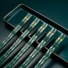 5 Pairs Food Grade Polymer Laser Engraving Japanese Chopsticks, Squared Edge Non-Slip Reusable Sushi Sticks Hashi Handmade Christmas Gift (Five pairs antique chopsticks) view 1