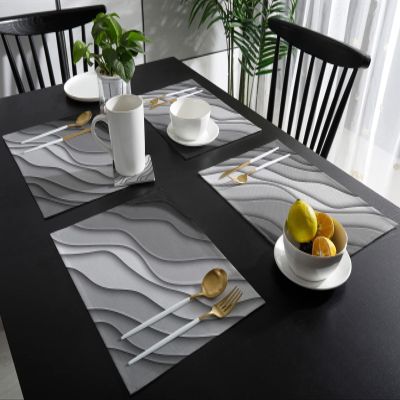 Abstract Art Placemats for Dinning Table Set of 6 Burlap Kitchen Place Mats Waterproof Cloth Table Mats,Modern Ombre Grey White Ocean Seawaves Indoor Outdoor Placemats Easy Clean Dinner Decor