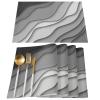 Abstract Art Placemats for Dinning Table Set of 6 Burlap Kitchen Place Mats Waterproof Cloth Table Mats,Modern Ombre Grey White Ocean Seawaves Indoor Outdoor Placemats Easy Clean Dinner Decor view 3