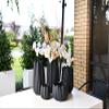 Tulip Shaped Ceramic Modern Floral Vase - Tall Black Flower Pot Home Decor 6" Wide x 15" High view 4