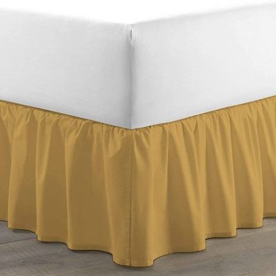 Gold Ruffle Bed Skirt with 14" Drop -Split Corners 800 Thread Count Cotton,Gathered Style with Platform Three Sided Coverage Dust Ruffle Bed Skirt-Olympic Queen(66"X 80") Gold Bed Skirt