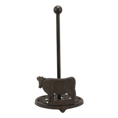 Set Of 1 Cast Iron Rustic Holstein Cow With Scroll Art Kitchen Paper Towel Holder Stand