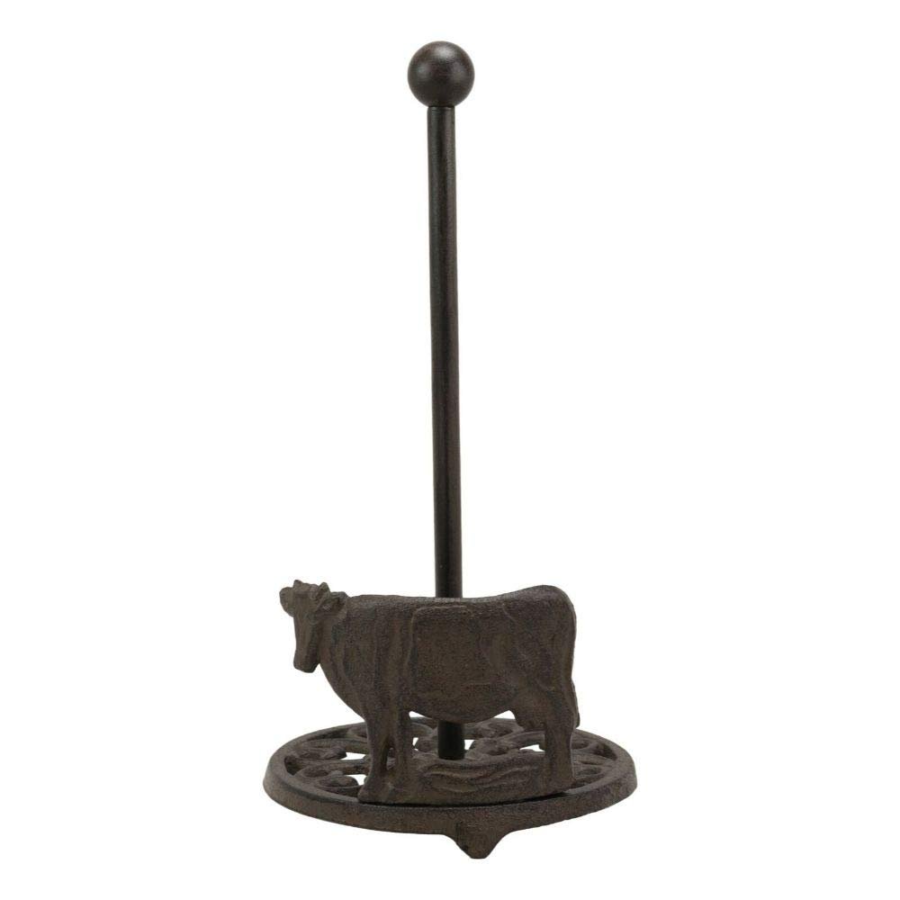 Set Of 1 Cast Iron Rustic Holstein Cow With Scroll Art Kitchen Paper Towel Holder Stand