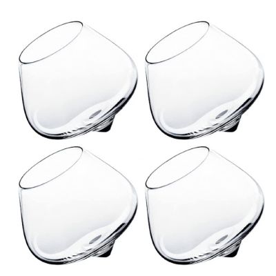 PRELGOSP Rolling Whiskey Glasses, Old Fashioned Tilted Whiskey Glasses, Unique Tumbler Spinning Wine Glasses Perfect for a Variety of Spirits, Malts, Highballs and Cocktails,4pcs