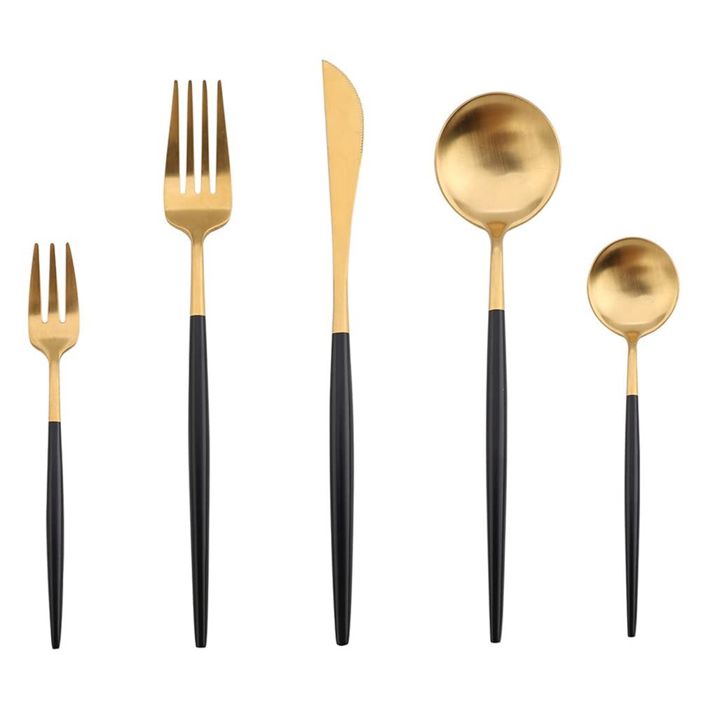 Black Gold Silverware Set for 8 Premium 18/10 Stainless Steel Flatware Set 40 Piece Modern Cutlery Utensils Knifes Forks and Spoons Tableware Set for Home Kitchen Restaurant Wedding