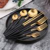 Black Gold Silverware Set for 8 Premium 18/10 Stainless Steel Flatware Set 40 Piece Modern Cutlery Utensils Knifes Forks and Spoons Tableware Set for Home Kitchen Restaurant Wedding view 2