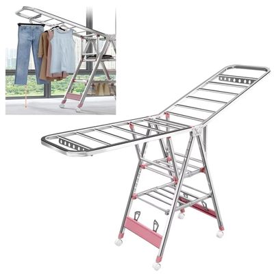 Clothes Drying Rack Folding Indoor,Laundry Drying Rack,Stainless Steel Laundry Rack, Foldable Free-Standing Indoor Airer, with Height-Adjustable Gullwings,for Clothes,Sheets,Sock,Shoes(180cm)