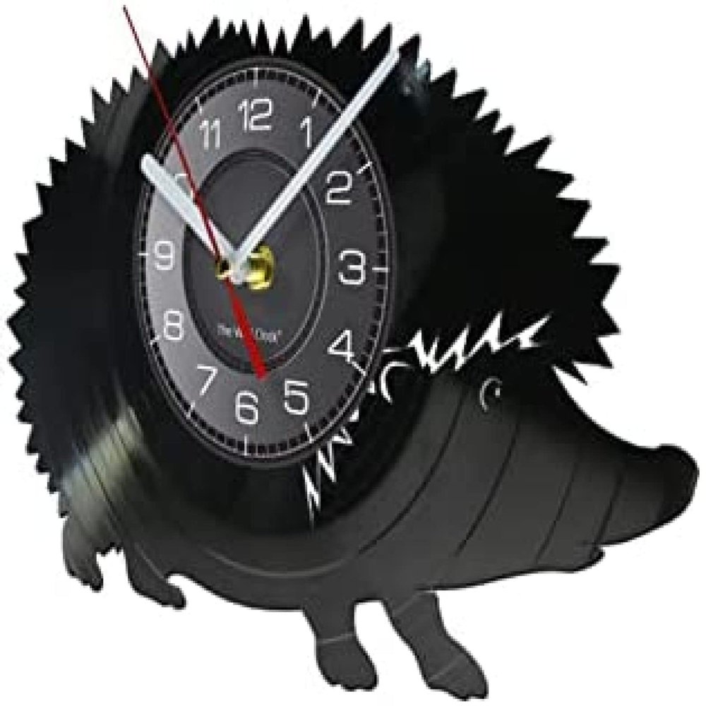 Music Vinyl Wall Clock 12Inch Hedgehog Animal Wildlife Silhouette Vinyl Record Wall Clock Woodland Vinyl Disk Crafts Clock Wall Art Nursery Decor