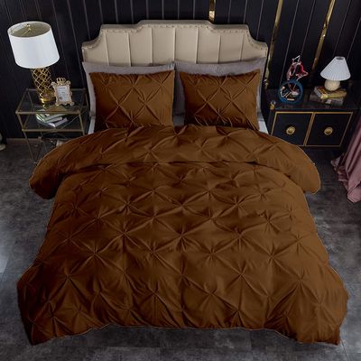 California King Duvet Cover Sets 5Pcs Cotton All Season Chocolate Pinch Pleated Zipper Closure Duvet Cover Cal-King (110'' x 98'')
