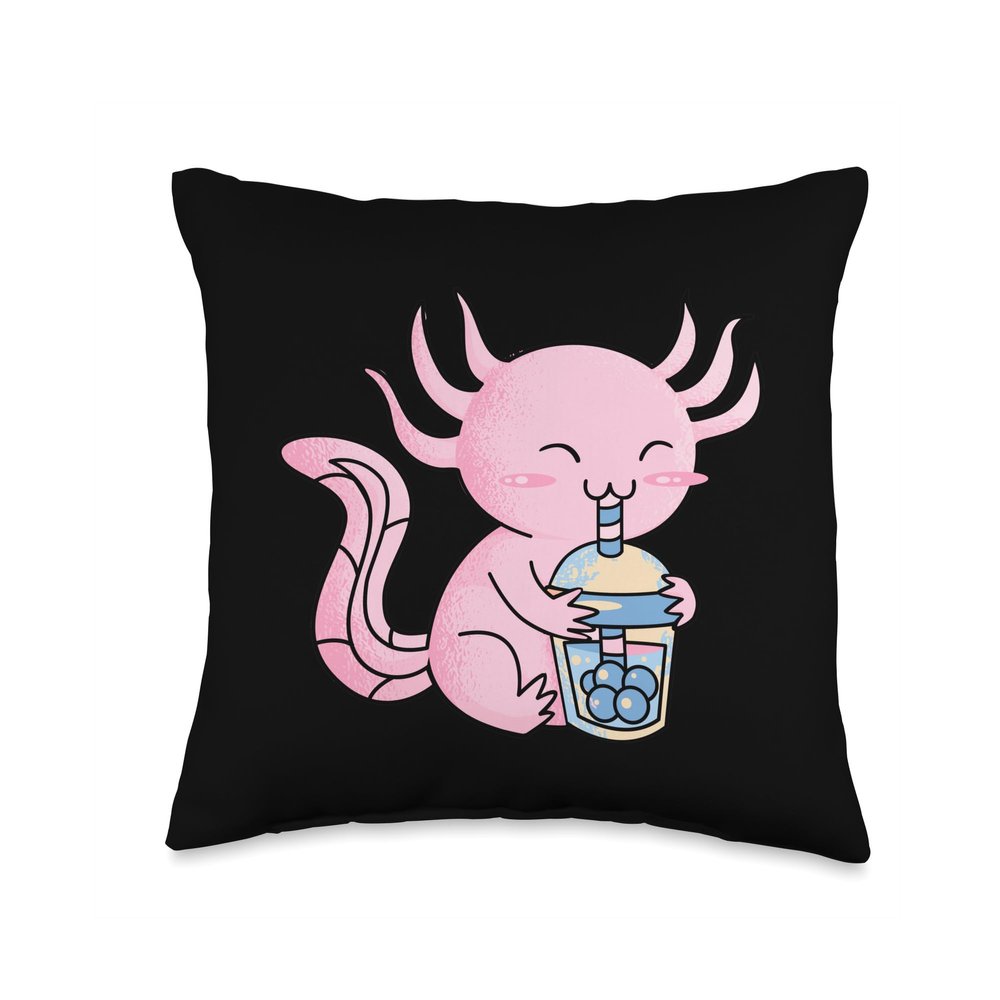 Axolotl Boba Tea Anime Bobalotl Bubble Kawaii Milk Tea Throw Pillow