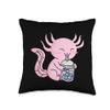 Axolotl Boba Tea Anime Bobalotl Bubble Kawaii Milk Tea Throw Pillow view 1