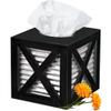 Autumn Alley Barn Door Square Farmhouse Tissue Box Cover in Black and Galvanized Farmhouse Bathroom Accessories Rustic Bathroom Dcor Tissue Holder | Wood Galvanized Tissue Box Cover view 1