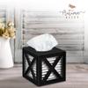 Autumn Alley Barn Door Square Farmhouse Tissue Box Cover in Black and Galvanized Farmhouse Bathroom Accessories Rustic Bathroom Dcor Tissue Holder | Wood Galvanized Tissue Box Cover view 2