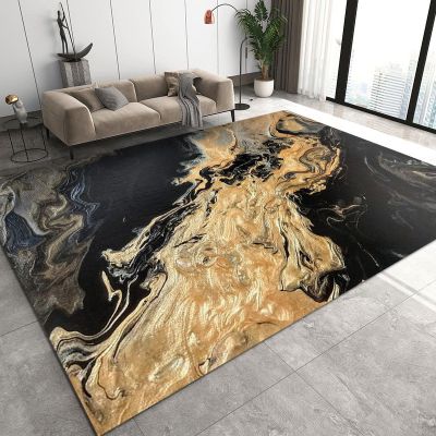 Luxury Black Gold Marble Area Rug, Modern Golden Swirl Art Decorative Rug, with Anti-Slip Easy Clean Carpet for Living Room Bedroom Kitchen Dining Room Home Office Floor Rug-5.3x8ft