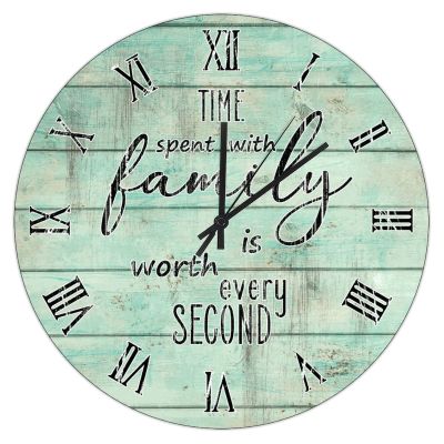 Famrhouse Wall Clock Time Spent With Family Is Worth Every Second Wooden Wall Art Hanging Clock Round Silent Country Rustic Battery Operated Wooden Clock for Bedroom Laundry Room Living Room 15-Inch