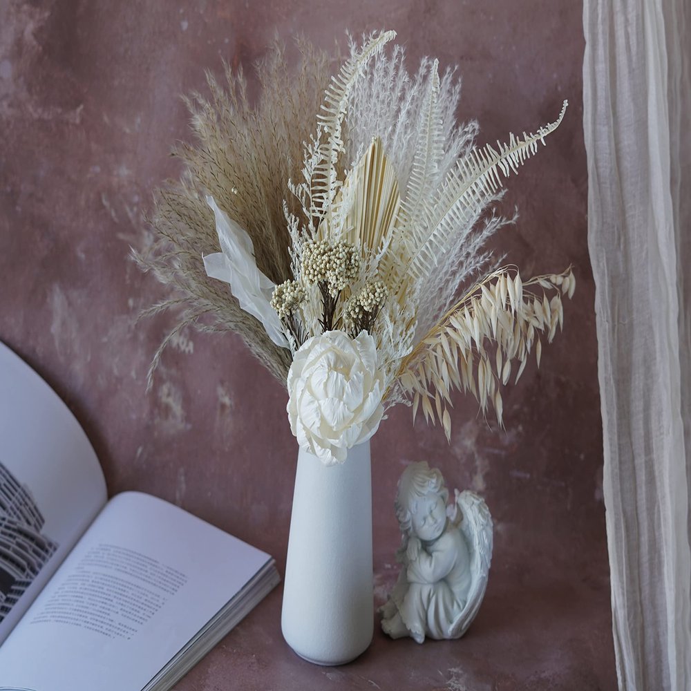 White Series Pampas Grass Bouquet, Dried Flower Bouquet, Vase Filler, Natural Flower dcor, Flower Arrangement, Small Centerpiece, Office Table Dcor( Without vase) midium Size