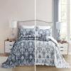 Blythease Oversized King Bedspread 128x120 Extra Wide, Jacquard Matelasse Damask Pattern Design, Lightweight, Reversible, 5 Piece, 100% Microfiber, Blue view 1