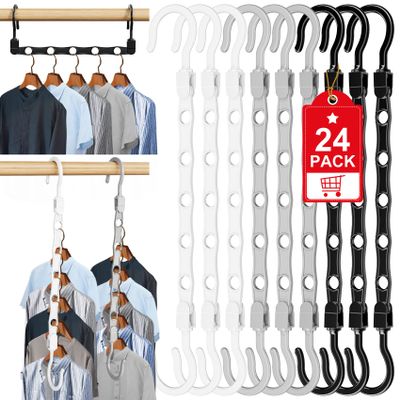 24 Pack Hangers Space Saving Magic Space Saver Storage Smart Plastic Clothes Hanger Organizer Closet Organizers and Storage for Closet Apartment College Dorm Room Essentials,Black White Grey