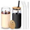 20 OZ Glass Cups with Bamboo Lids and Straws - Beer Can Drinking Glasses with Silicone Protective Sleeve Set, Iced Coffee Glasses, Cute Tumbler Cup for Water, Smoothie, Boba Tea, Gift, 2 Colors view 1