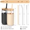 20 OZ Glass Cups with Bamboo Lids and Straws - Beer Can Drinking Glasses with Silicone Protective Sleeve Set, Iced Coffee Glasses, Cute Tumbler Cup for Water, Smoothie, Boba Tea, Gift, 2 Colors view 2